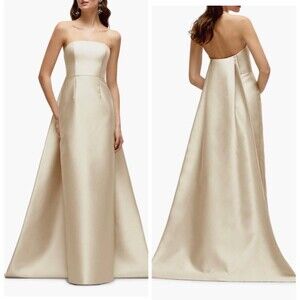 Alfred Sung Strapless Satin Twill Column Gown Champagne Size 10 NWT D876 Formal